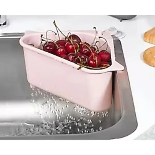Tiesa Home 1 Adet Plastik Üçgen Vantuzlu Lavabo Evye Süzgeci Çöplüğü Pembe