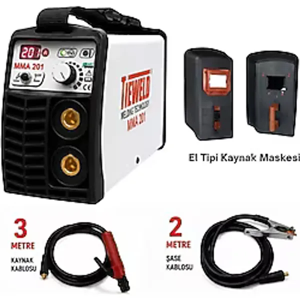 Tieweld Mma 201 İnverter Kaynak Makinası + El Kaynak Maskesi Cam Dahil