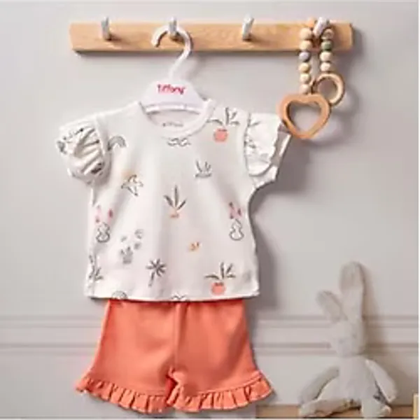 Tiffany Baby Sunny Garden 2'li Şortlu Bebek Takımı 2410104 Bebek Takımları Unisex 0-3 AY Ekru