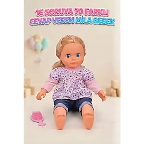Tıfıl Toys 16 Soruya 70 Değişken Cevap Veren Mila Bebek 50 cm Gövdesi Bez Kolları Bacakları ve Kafası Et Bebek