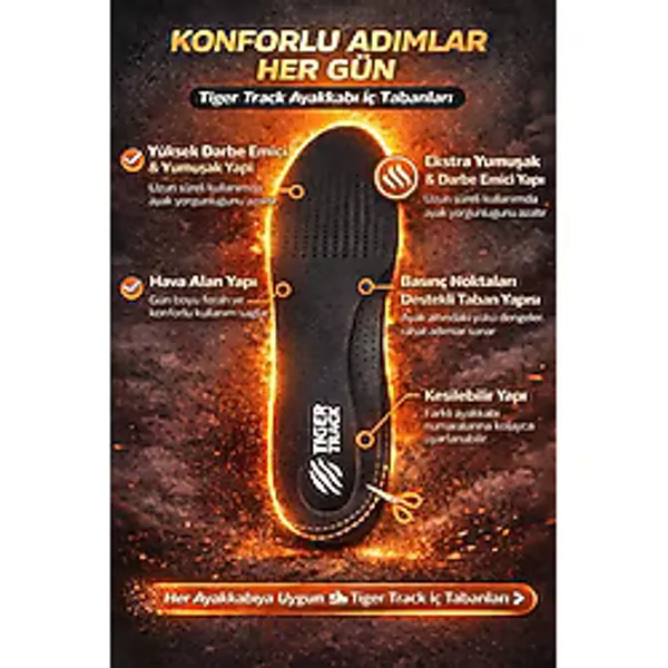 TIGER TRACK FlexiStep Spor ve Günlük Kullanım için Ultra Konforlu Ortopedik Ayakkabı Tabanlığı Kadın Erkek