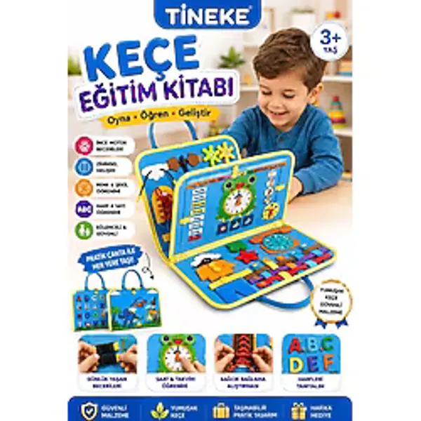 Tineke 3+ Yaş Keçe Eğitim Kitabı Montessori Eğitici Aktivite Oyuncağı Beceri Ve Zeka Geliştirici Çocuk Kitabı 4 Sayfa Ma