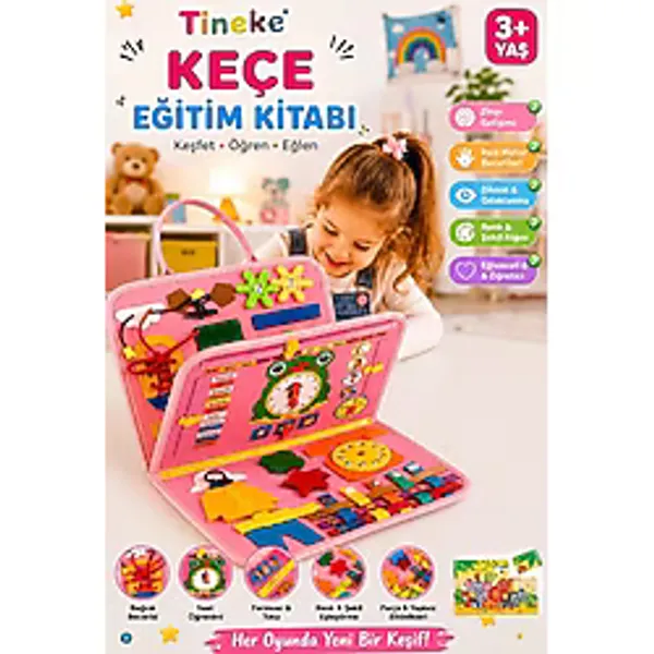 Tineke 3+ Yaş Keçe Eğitim Kitabı Montessori Eğitici Aktivite Oyuncağı Beceri Ve Zeka Geliştirici Çocuk Kitabı 4 Sayfa Pe