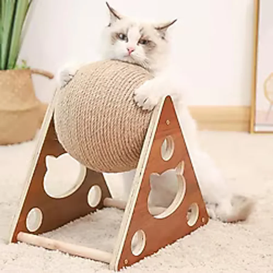 TİNEKE Ahşap Ipli Kedi Oyuncagi Topu Kedi Tırmalaması