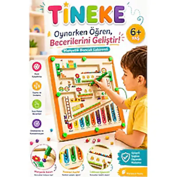 Tineke Manyetik Boncuk Labirenti Eğitici Oyuncak Renk Eşleştirme, Sayma ve Ince Motor Beceri Oyunu