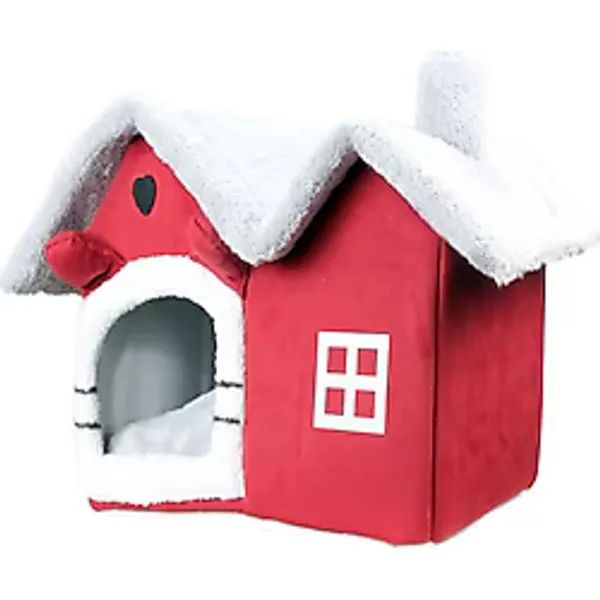 Tineke Petshop Tineke Yumuşak Kedi Evi Arctic Kadife Materyal Derin Uyku ve Kış Evi 42x32x35 cm - Kırmızı