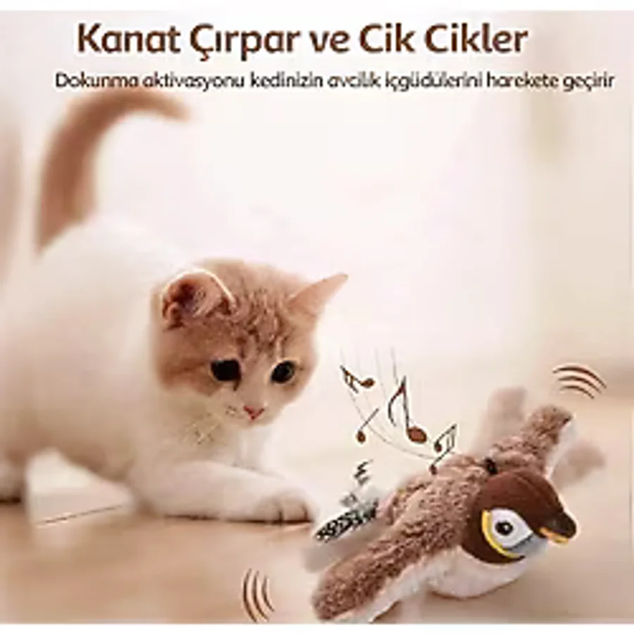 Tineke Şarjlı Titreşimli Hareketli Kedi Oyuncağı Uçan Kuş Oyuncak