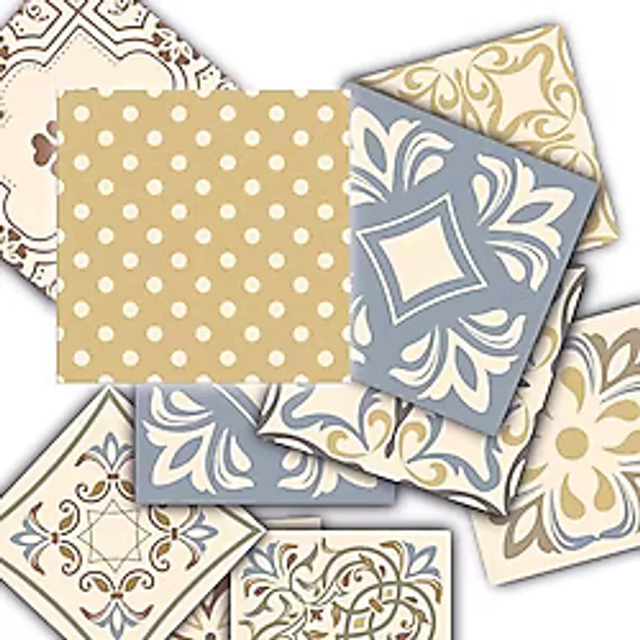 Tink Kendinden Yapışkanlı Retro Sarı Desenli Pvc Karo, Yapışkanlı Fayans Kaplama, Fayans Çıkartması, Zemin Duvar Karosu 10x10 cm (20 Adet/0,20 m2)