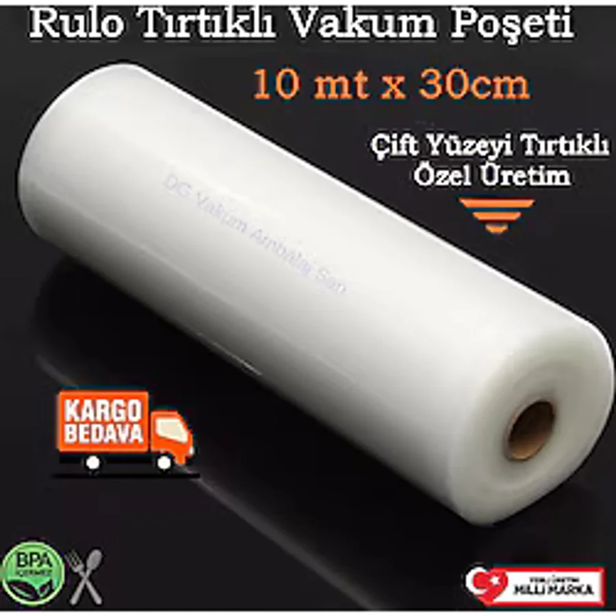 Tırtıklı Rulo Vakum Torbası-Poşet 30Cm X 10Mt-Çift Yüzey Tırtıklı
