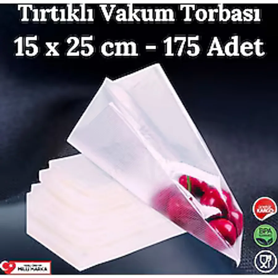 Tırtıklı Vakum Makinesi Poşeti Torbası - 15X25 Cm - 175 Adet