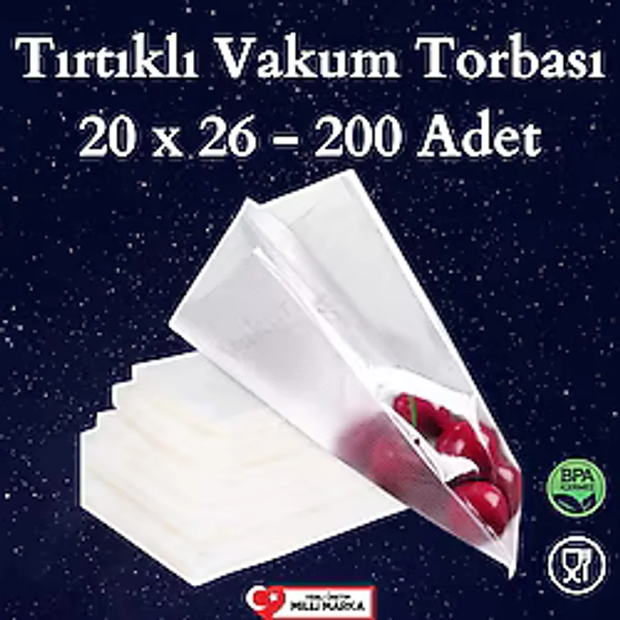 Tırtıklı Vakum Makinesi Poşeti Torbası- 20X25 Cm - 200 Adet