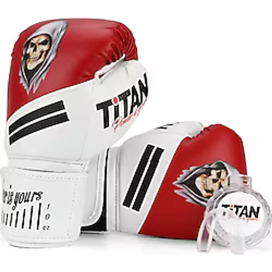 Titan Sport Kırmızı Beyaz Hayalet Kurukafa Desenli Boks Eldiveni 2'li Set