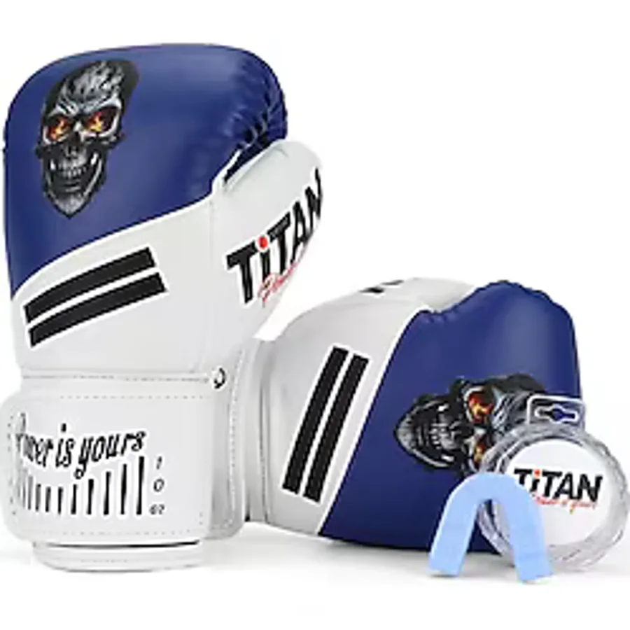 Titan Sport Mavi Beyaz Kurukafa Desenli Boks Eldiveni 2'li Set