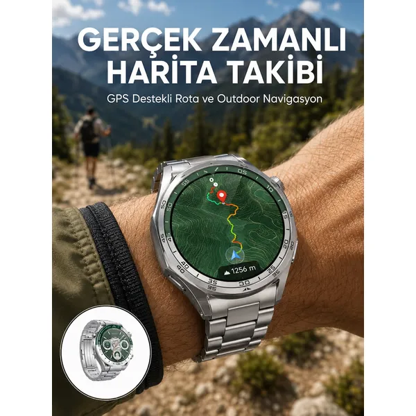 TKND Premium Amoled Akıllı Saat GPS Harita Desteği Bluetooth Arama Sağlık Takipli