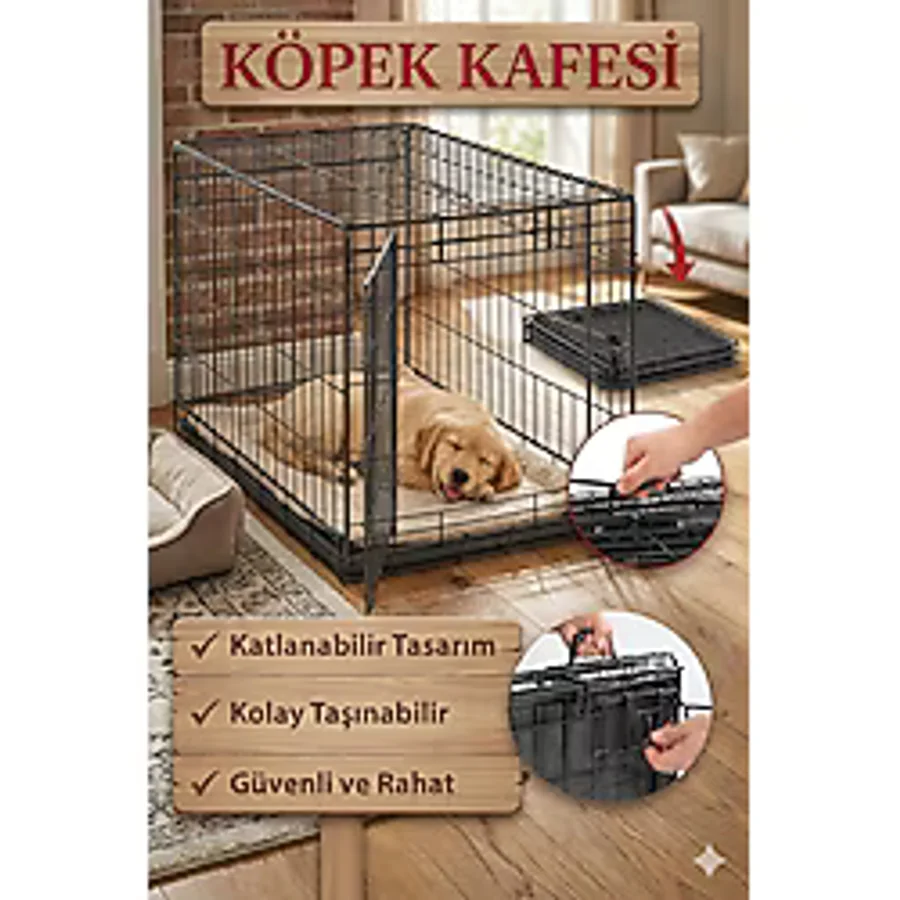 TncPatiShop Metal Katlanabilir Köpek Kafesi Taşınabilir Ev Tipi Büyük Boy Kedi Köpek Taşıma Çantası Eğitim Çiti