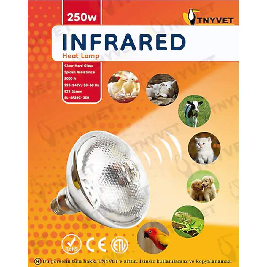 TNYVET Şeffaf Renk / Infrared Civciv, Buzağı , Kuzu Isıtıcı Lamba - Ampul 250 Watt