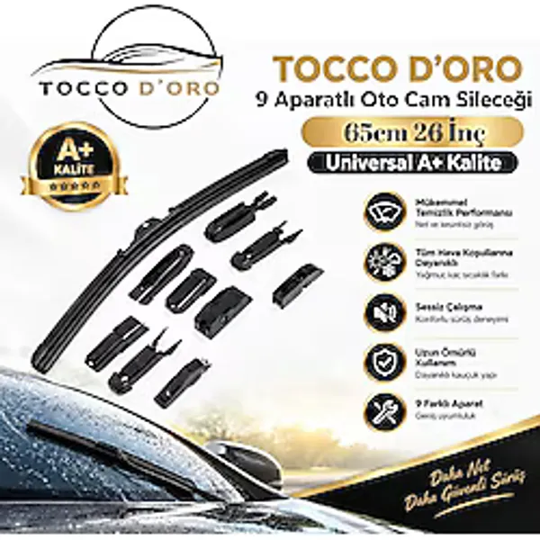 Tocco D'oro 9 Aparatlı Oto Cam Sileceği 65 cm 26 Inç Universal A+ Kalite