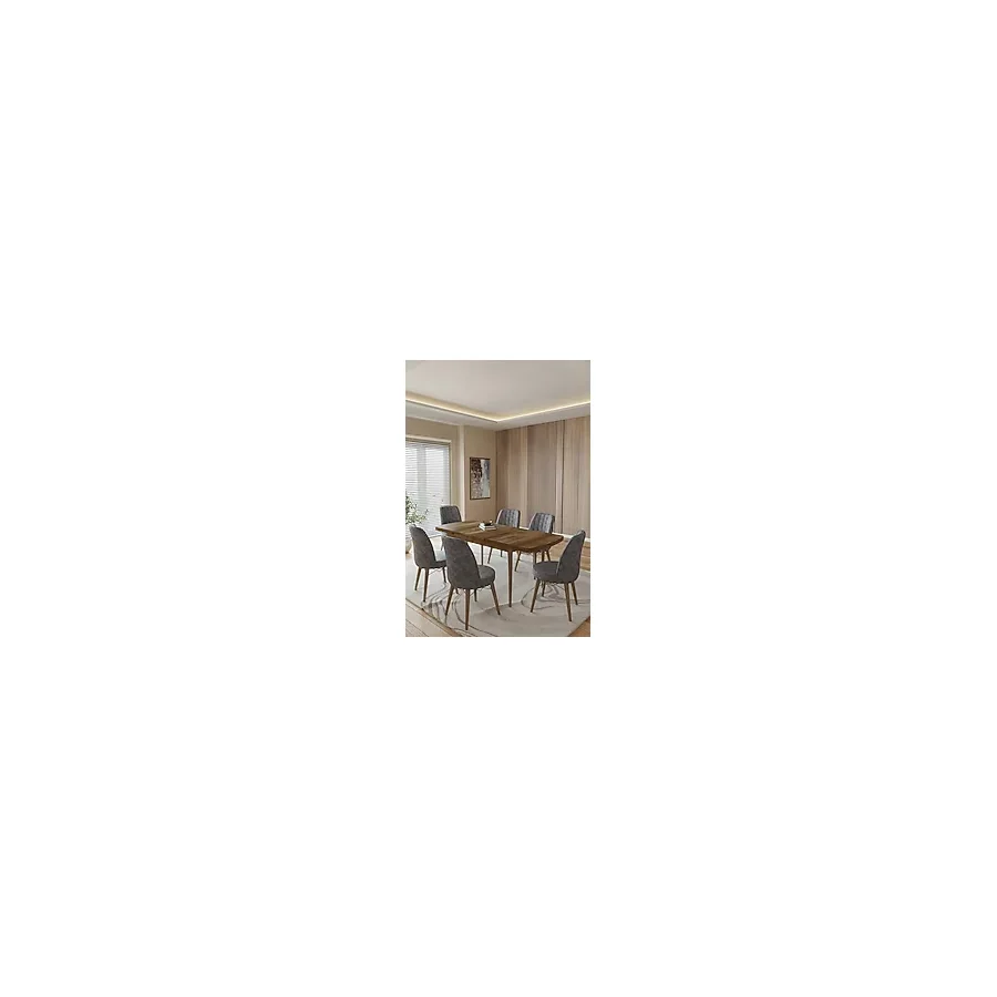 Toce Home Kent Serisi 80x130 Açılabilir Masa Yemek Odası Takımı Mutfak Takımı 6 Adet Sandalye Gri