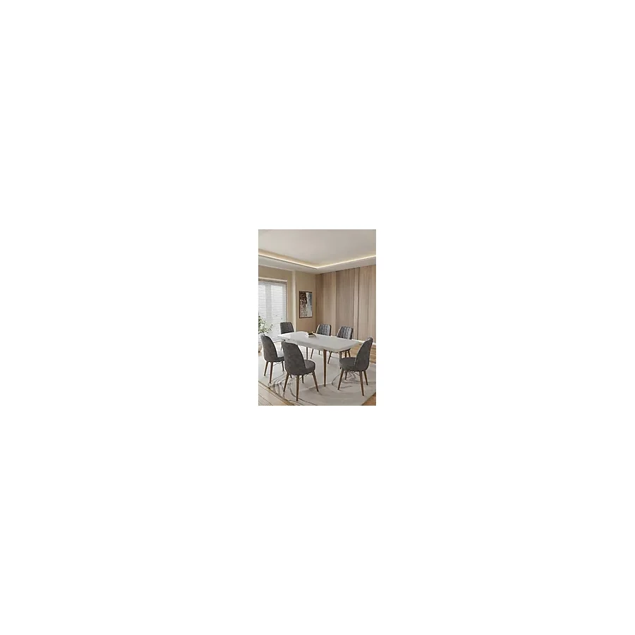 Toce Leva 80X130 Açılabilir Beyaz Masa Yemek Odası Takımı Mutfak Takımı 6 Adet Sandalye - Natürel - Beyaz - 6 Sandalye