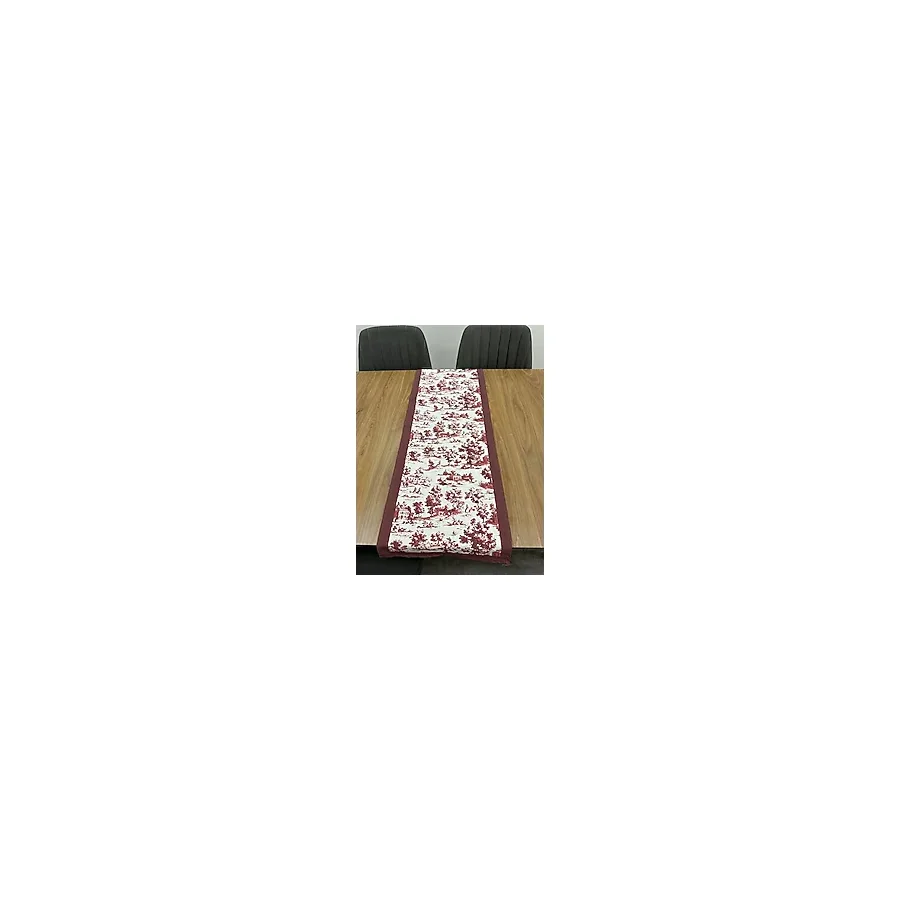 Toile De Jouy Monet Runner 40x110 cm %100 Pamuk Dijital Baskılı Masa Örtüsü Country Tarzı Fransız Desen Masa Dekoru - ZT712 Kırmızı