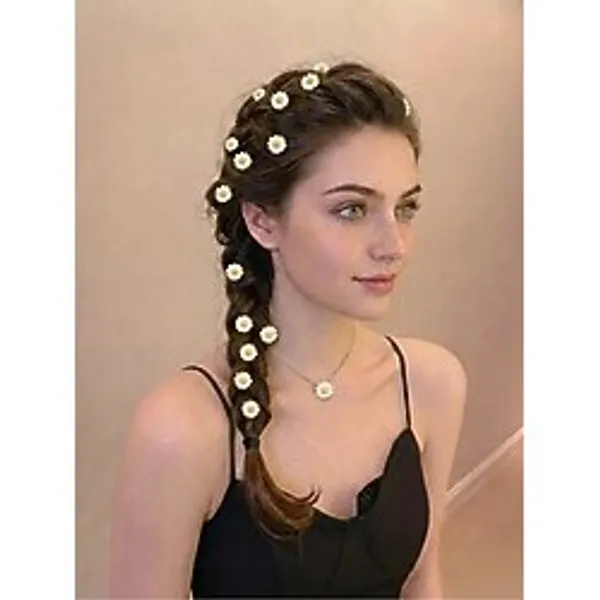 Tokacımmm Papatya Model Beyaz Renk 10Lu Charm Saç Küpesi