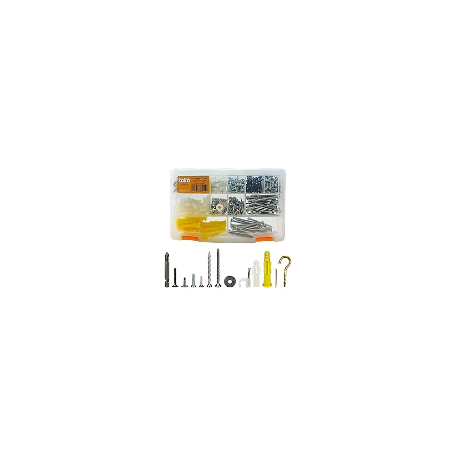 Toko Hobi-2 502 Parça 14 Çeşit, Pul, Çivi, Piton, Kroşe, Vida ve Dübel Seti, Takım Çantalı - 15x23x3,5