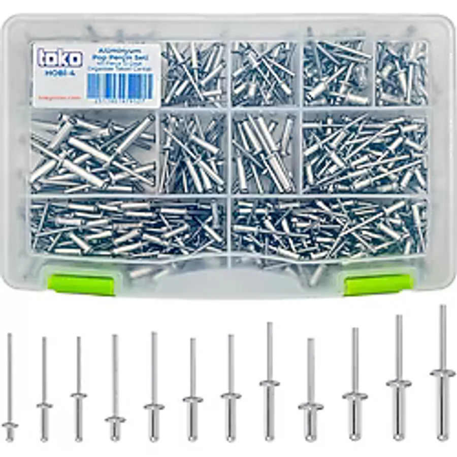 Toko Hobi-4 Alüminyum Pop Perçin Seti 411 Parça 13 Çeşit Organizer Takım Çantalı