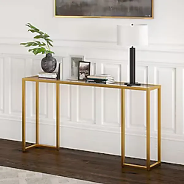 TOLIAHOME Modern Gold Renk Metal İskeletli Temper Camlı Raflı Dresuar Konsol