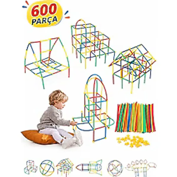 TOMBİ-X Eğitici Bambu Çubukları Yapı 600 Parça Puzzle Zeka Oyunları Kodlama Tak Çıkar Oyuncak 16 cm