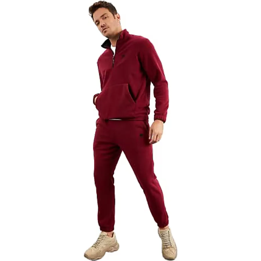 TOMMYLIFE Lacivert Yarım Fermuar Dik Yaka Lastik Paça Polar Erkek Eşofman Takımı - 85159