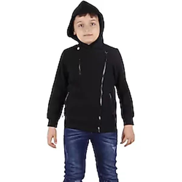 Toontoy Erkek Çocuk Cepli Fermuarlı Asimetrik Kesim Hırka Siyah 10 YAŞ