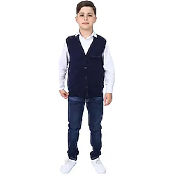 Toontoy Erkek Çocuk Düğmeli Yelek Lacivert 10 YAŞ