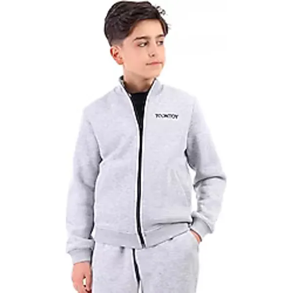 Toontoy Erkek Çocuk Nakışlı Hırka Gri Melanj 8-9 YAŞ