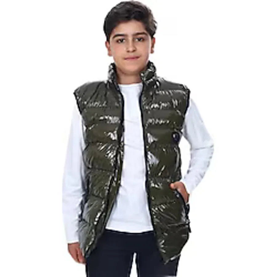 Toontoy Erkek Çocuk Parlak Görünümlü Göğsü Armalı Yelek Haki 10-11 YAŞ