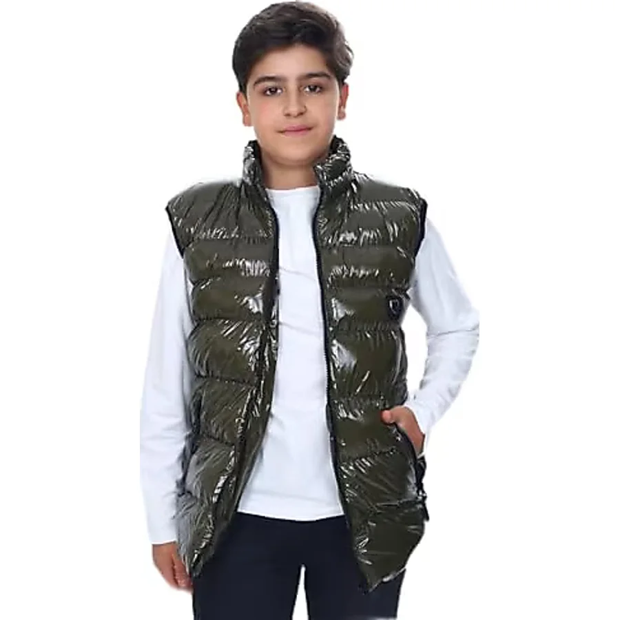 Toontoy Erkek Çocuk Parlak Görünümlü Göğsü Armalı Yelek Haki 10-11 YAŞ
