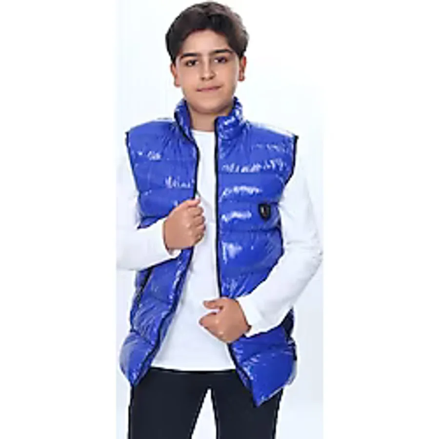 Toontoy Erkek Çocuk Parlak Görünümlü Göğsü Armalı Yelek Saks 5-6 YAŞ