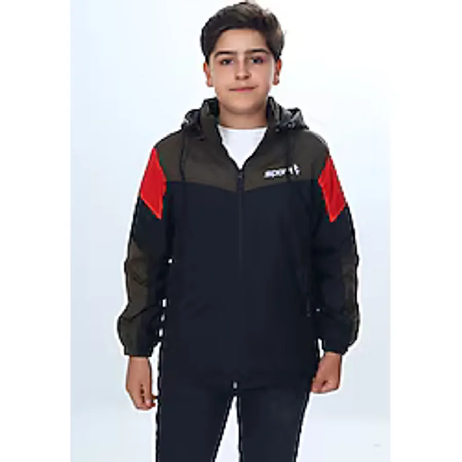 Toontoy Kids Toontoy Erkek Çocuk Sport Baskılı Kapüşonlu Yağmurluk Siyah