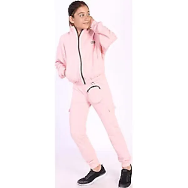 Toontoy Kız Çocuk Cüzdan Detaylı Eşofman Takımı Pudra 6-7 YAŞ