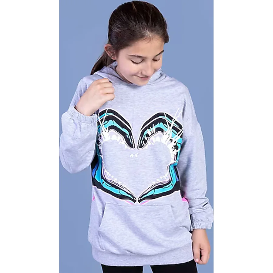 Toontoy Kız Çocuk Kapüşonlu Kanguru Cepli Baskılı Sweatshirt