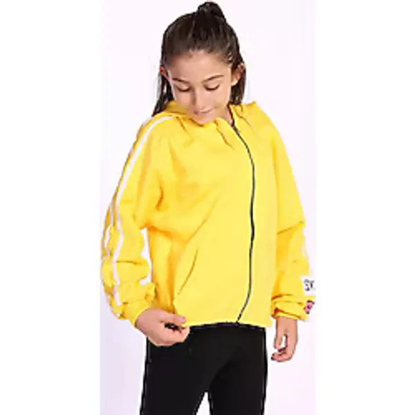 Toontoy Kız Çocuk Kol Üstü Şeritli Armalı Salaş Hırka
