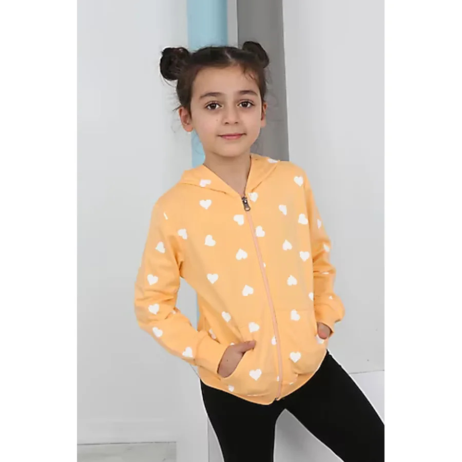 Toontoy Kız Çocuk Komple Kalpli Baskılı Hırka