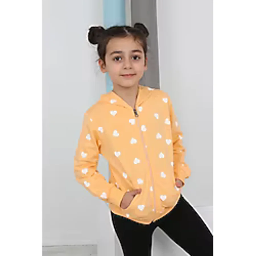 Toontoy Kız Çocuk Komple Kalpli Baskılı Hırka