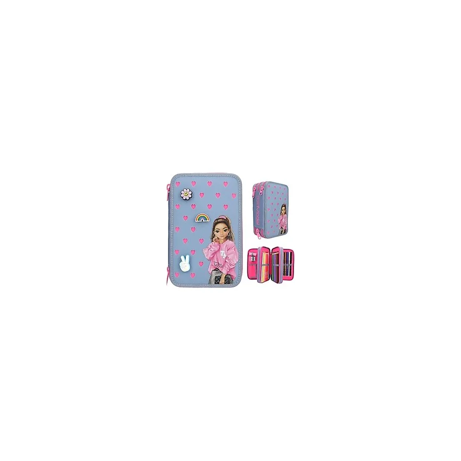 TOP Model 3 Katlı İçi Dolu Kalem Çantası Silicone Pins 413478