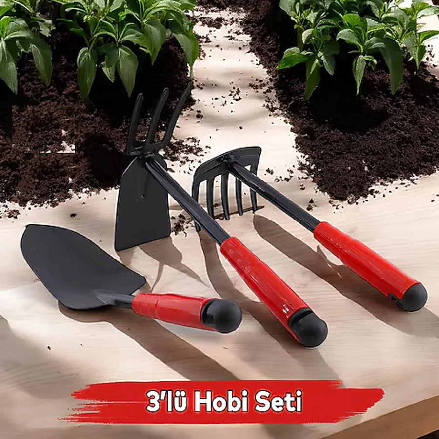 Toptancı Amca Hobi Çapa Tırmık 3'lü Set Metal Bahçe Tarla Çim Peyzaj Bitki Çiçek Ekme Toprak İşleme Küreği Küçük