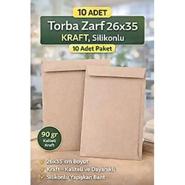 Torba Zarf 26x35 cm Kraft Silikonlu Yapışkanlı 10 Adet
