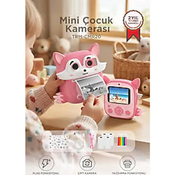 Torima Dijital Fotoğraf Makineleri Çocuk Termal Resim Baskılı Yazıcı Kamera Video Makinesi CMR20 Pembe