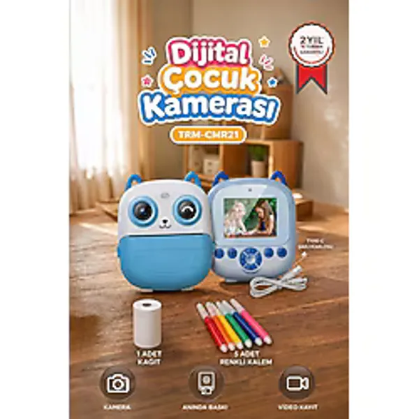 Torima Dijital Fotoğraf Makinesi Çocuk Termal Resim Baskılı Yazıcı Kamera Video Makinesi Cmr21 Mavi