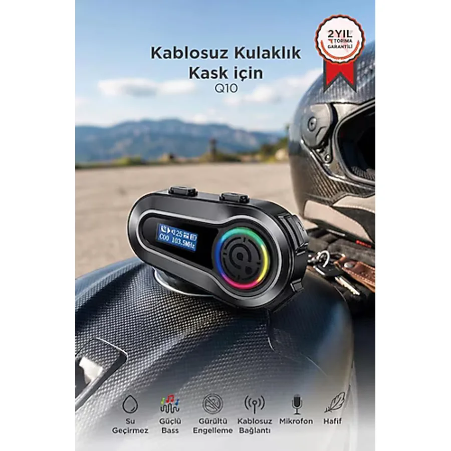 Torima Motosiklet Bluetooth Kask Kulaklığı Lcd Ekranlı İnterkom Q10 Siyah