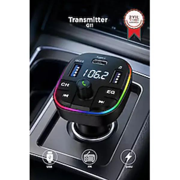 Torima Transmitter Şarj Özellikli Dijital Göstergeli Bluetooth Fm G11 Siyah