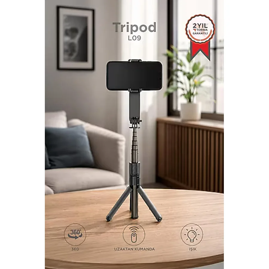 Torima Tripod Profesyonel Gimbal Çok Amaçlı Işıklı Video Çekimi Telefon Sabitleyici L09 Siyah